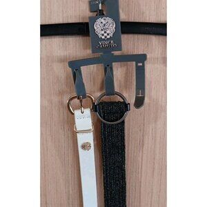 2- Vince Camuto (L) Ladies Belts- Off White Faux Leather And Black Weave‎